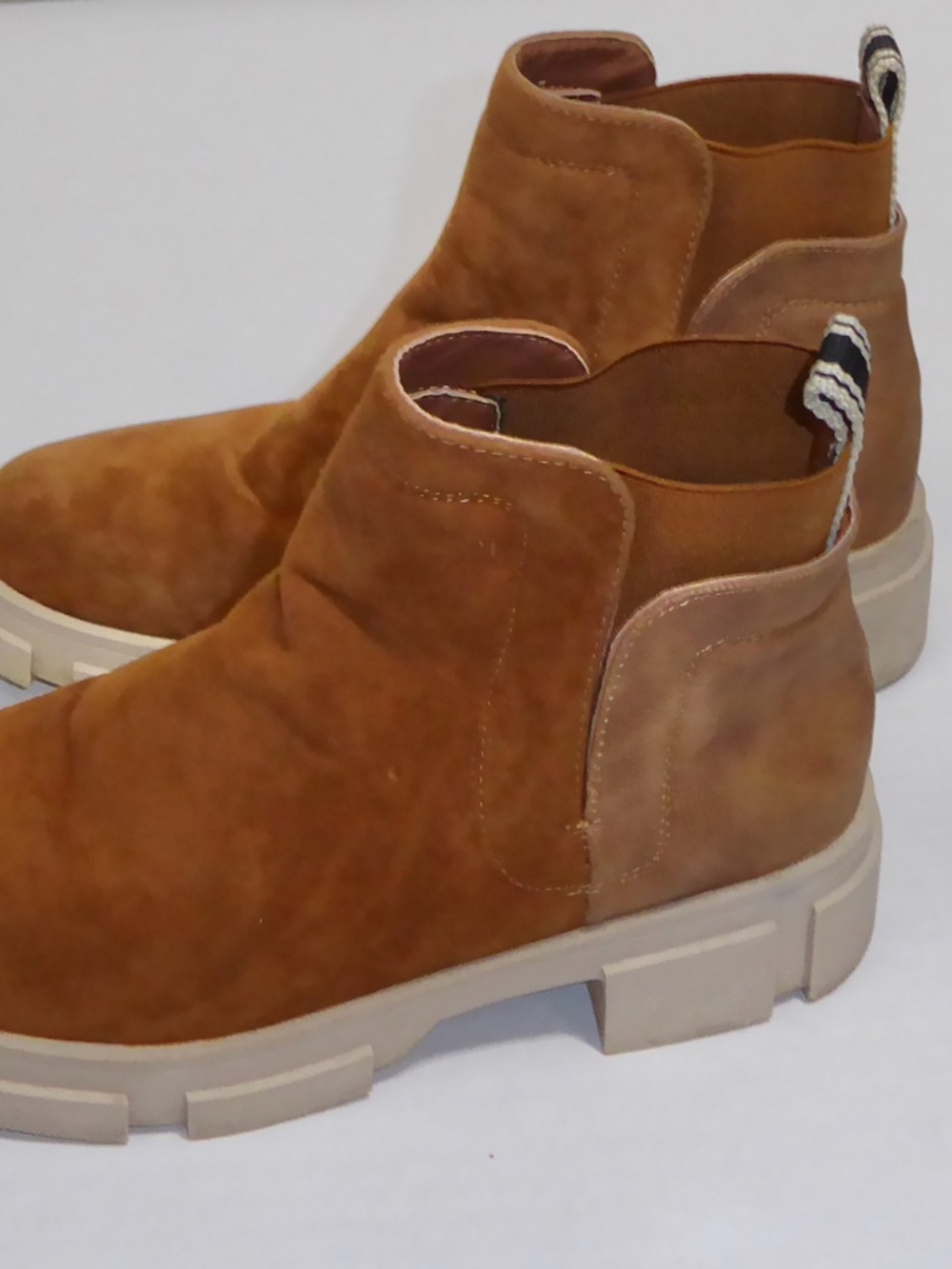 Brown Chelsea Boot Womens Lug Sole Shu Shop Chunky Platform Pull Tab Slip On 7.5